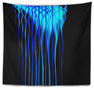 Blue Flames Fractal Pattern Abstract Wall Tapestry, 92"x78"