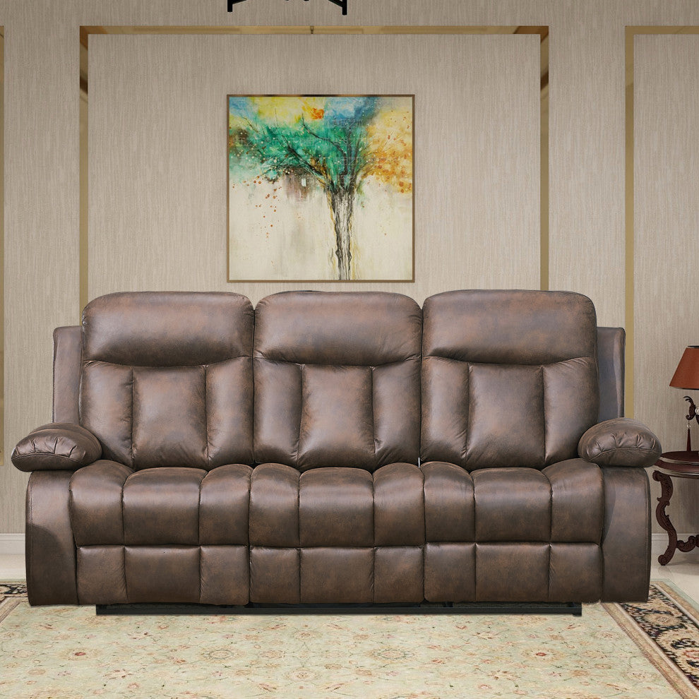 Betsy Furniture Microfiber Reclining Sofa, Brown