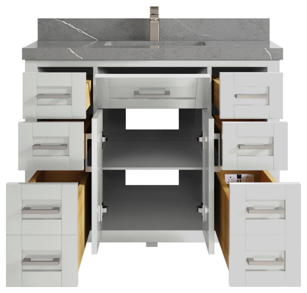Cambridge 42 Single Sink Bath Vanity in Coventry Gray 2" Piatra Gray