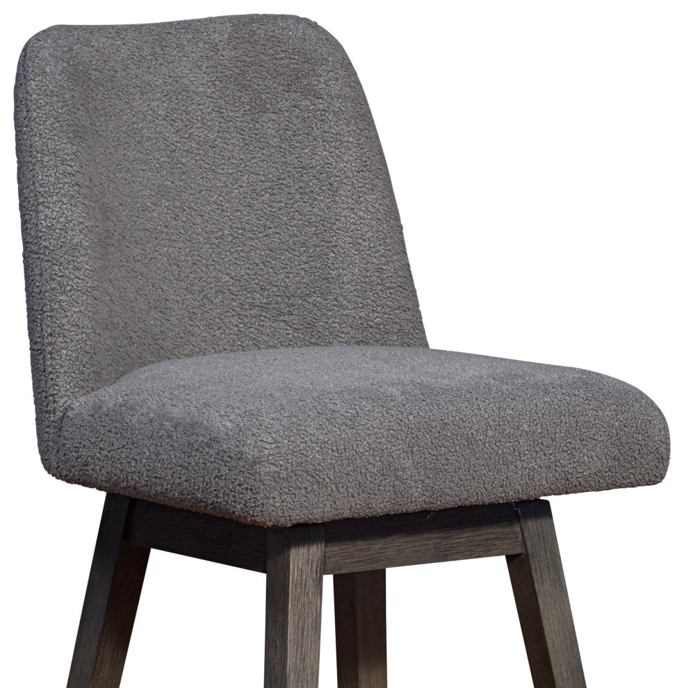 Amalie Swivel Bar Stool in Grey Oak Wood Finish with Grey Boucle Fabric