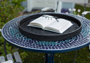 Artifacts Rattan™ Round Serving / Ottoman Tray, Tudor Black, Medium