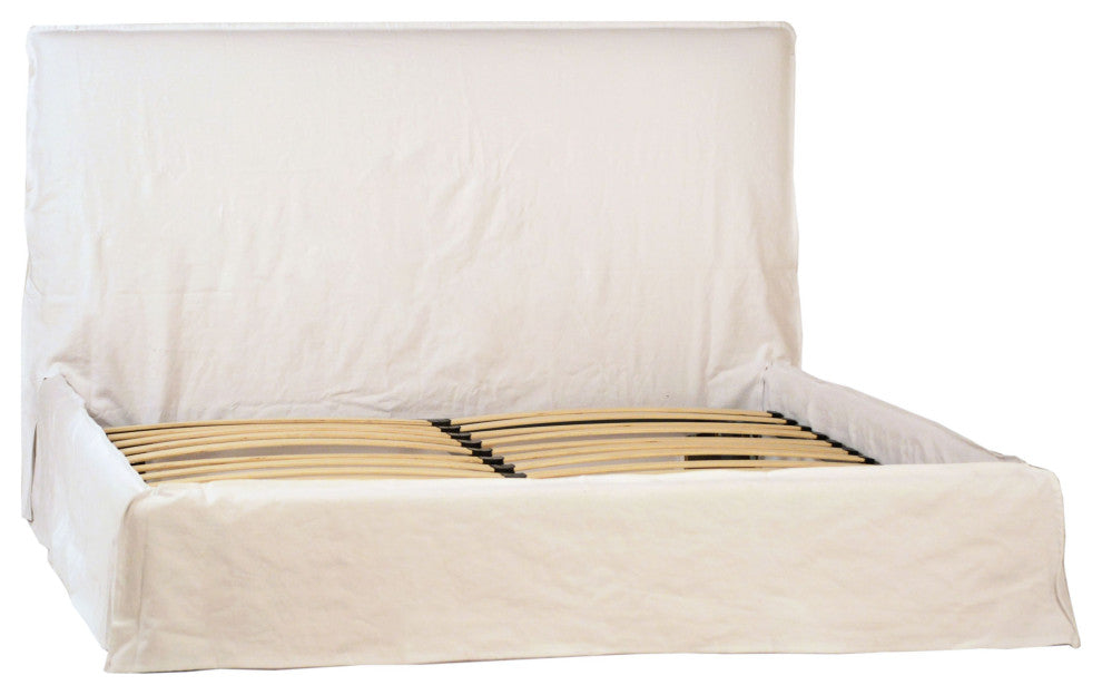 Stetson Ivory Linen Upholstered Slipcover Style Panel Bed, Eastern King