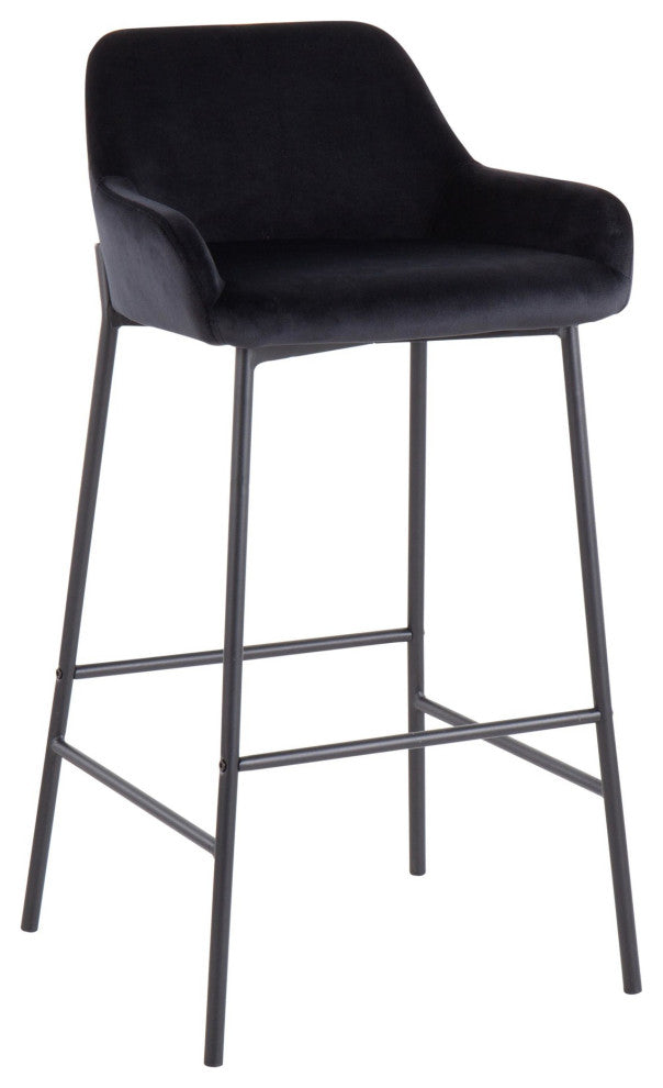 Daniella Fixed-Height Bar Stool, Set of 2, Black Metal/Black Velvet
