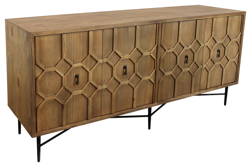Samara 4-Door Recycled Pine Wood Sideboard, Natural Finish