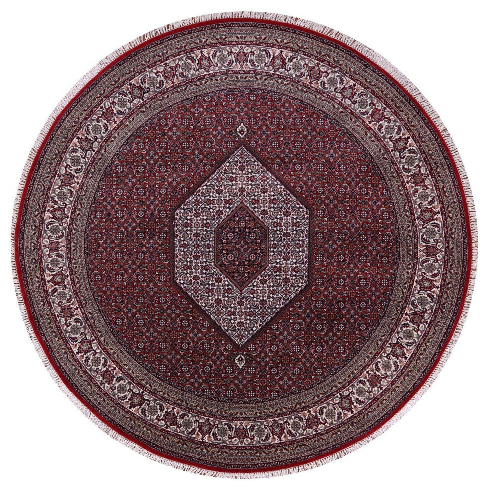 8' Round Fine Persian Bijar Wool and Silk Hand Knotted Rug Q9498