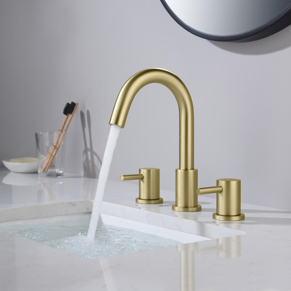 Circular Widespread Sink Faucet with Pop-Up Drain, Brush Gold