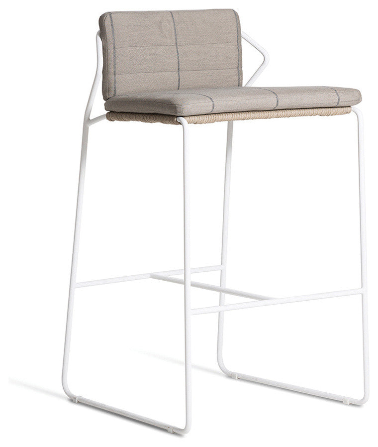 OASIQ SANDUR Barstool, Clay Rope, Canvas Brick Cushions, Stainless Steel Frame