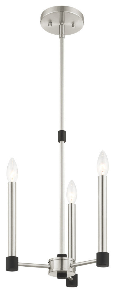 Livex Lighting Karlstad 3 Light Brushed Nickel, Black Accents Petite Chandelier