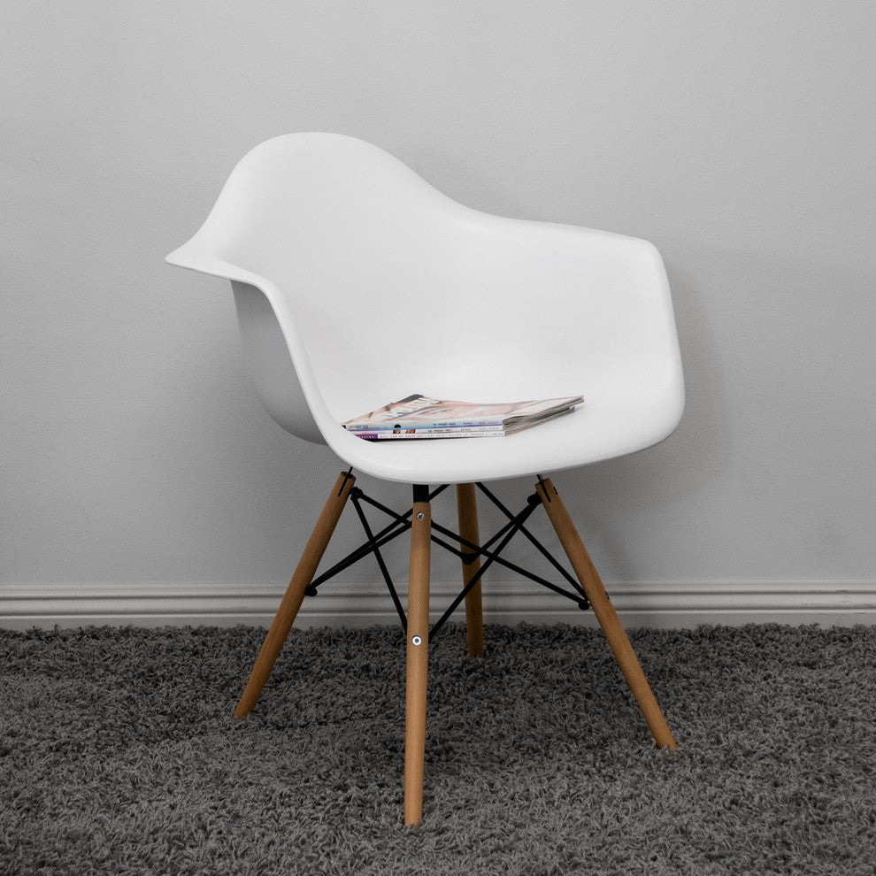 Mod Made Paris Tower Modern Arm Chair with Wood Legs, Set of 2, White