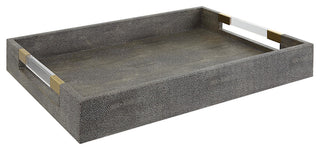 Uttermost 17996 Wessex 19"W Acrylic and MDF Tray - Aged Gold / Clear / Gray