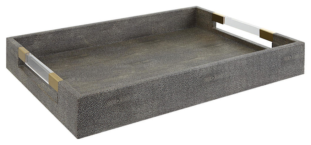 Uttermost 17996 Wessex 19"W Acrylic and MDF Tray - Aged Gold / Clear / Gray