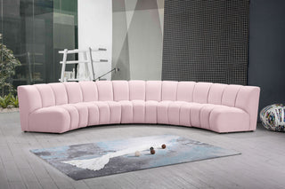 Infinity Channel Tufted Velvet Modular Chair, Pink, 5 Piece