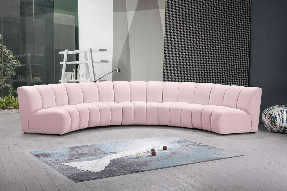 Infinity Channel Tufted Velvet Modular Chair, Pink, 5 Piece
