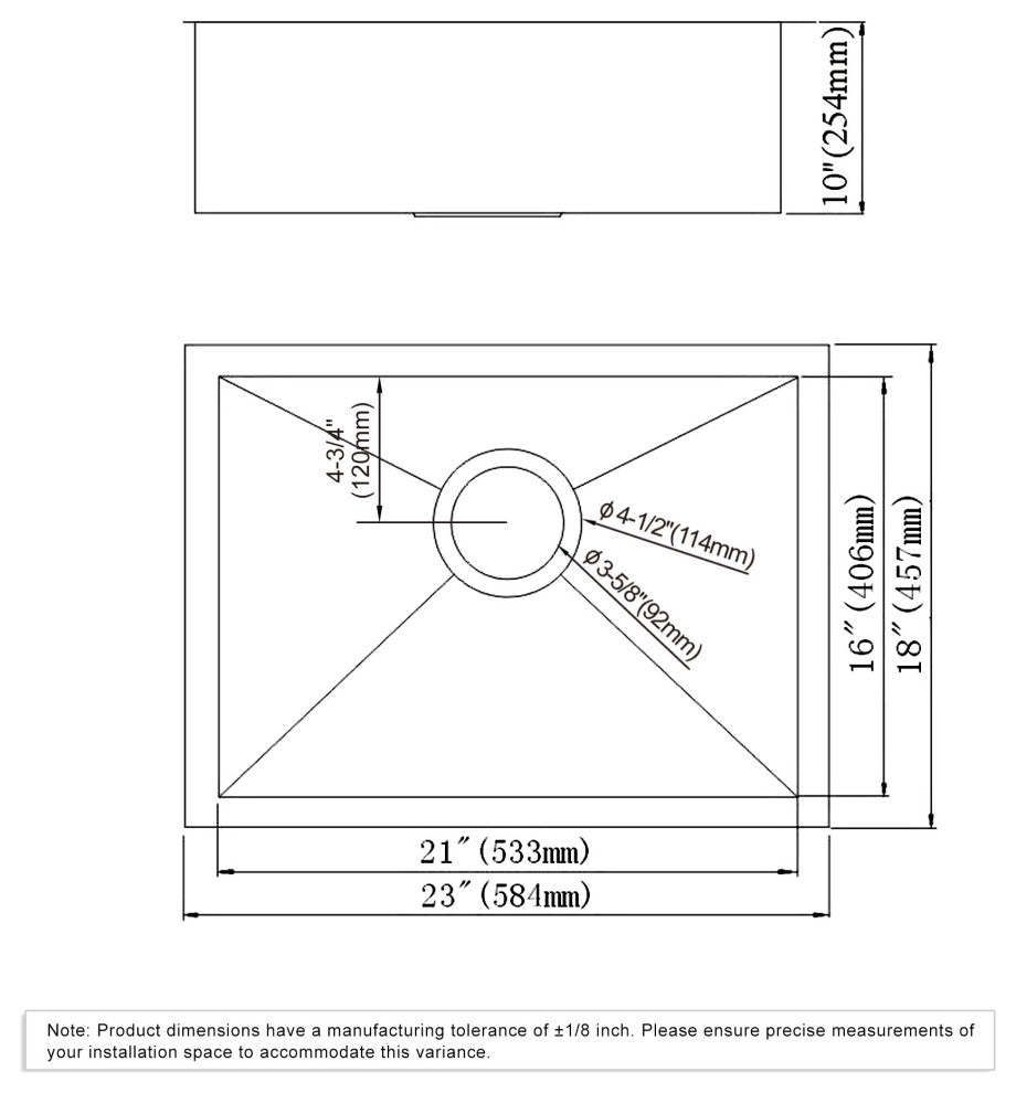 Dowell Undermount Single Bowl Stainless Kitchen Sink - Zero Radius, 21w X 16l X 10d