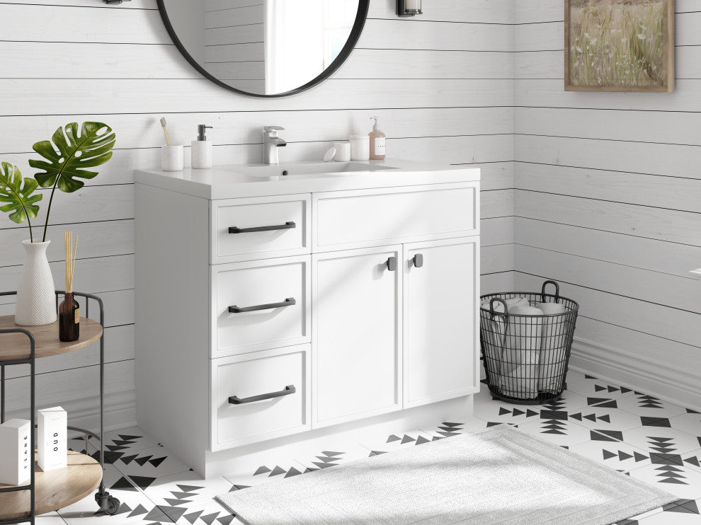 Manhattan Vanity, 1-Door 3-Drawer, White, 36", Single Bowl