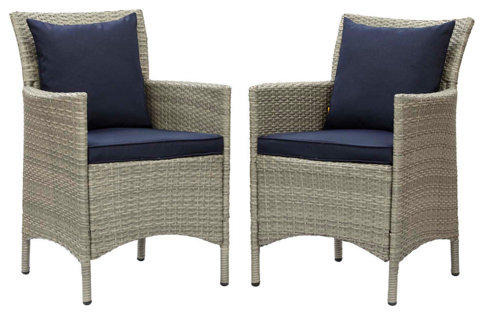 Side Dining Chair Armchair, Set of 2, Rattan, Gray Blue Navy, Outdoor