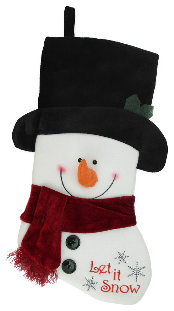 Dimensional Snowman "Let it Snow" Embroidered Fleece Stocking, Red and White