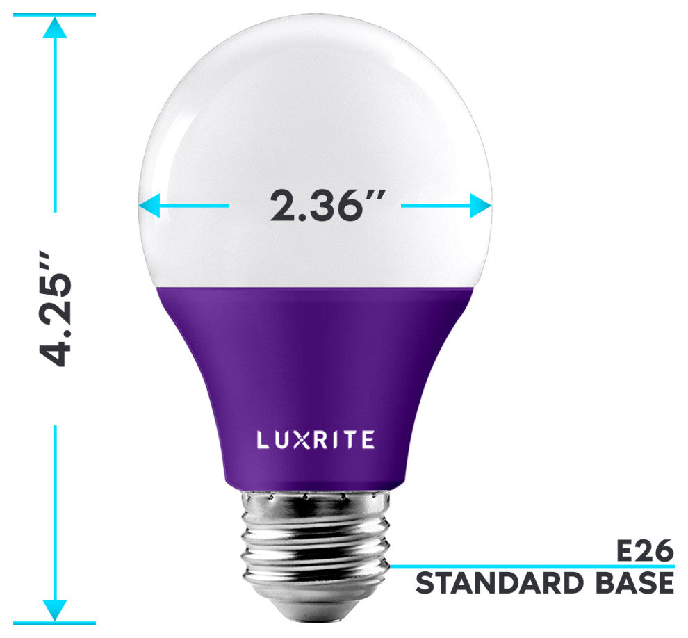 Luxrite A19 LED Purple Light Bulb 8W UL Listed E26 Indoor Outdoor