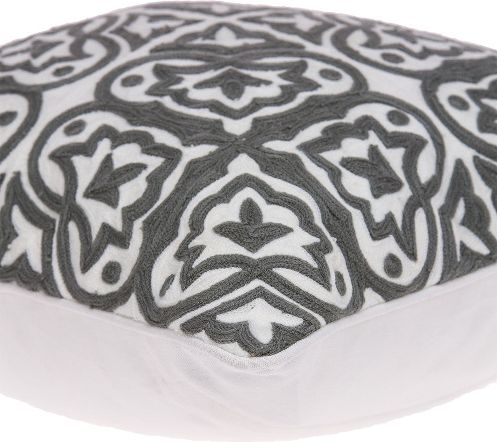 Heera Traditional Gray and White Pillow Cover With Poly Insert