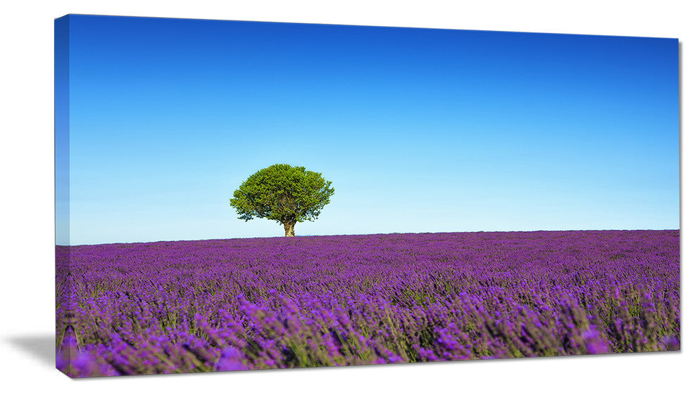 "Green Tree Among Lavender Flowers" Landscape Wall Art Print, 32"x16"