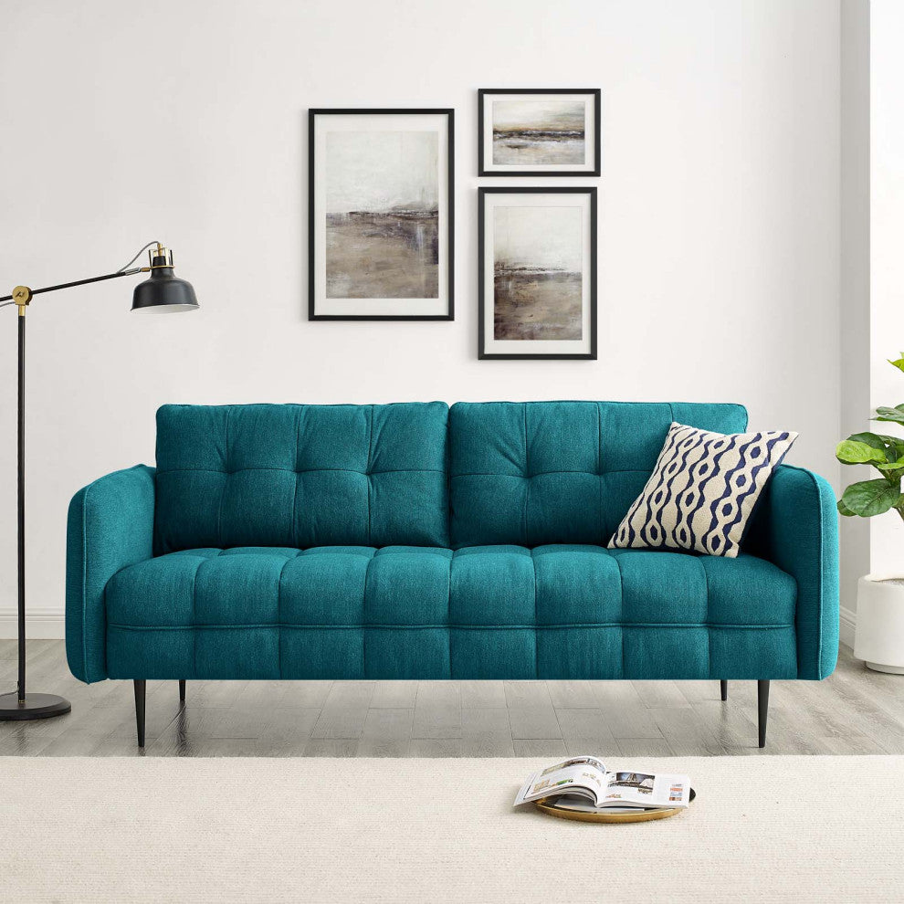 Cameron Tufted Fabric Sofa Teal