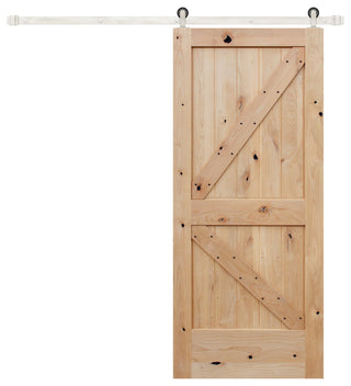 Unfinished Interior Knotty Alder K Panel V-Groove Barn Door, Stainless