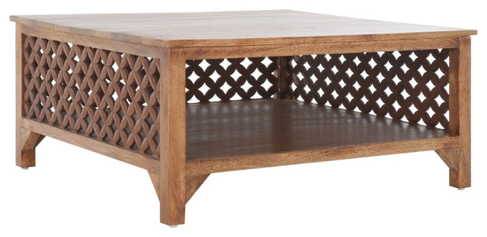 Safavieh Squall Square 1 Shelf Coffee Table, Burnt Natural