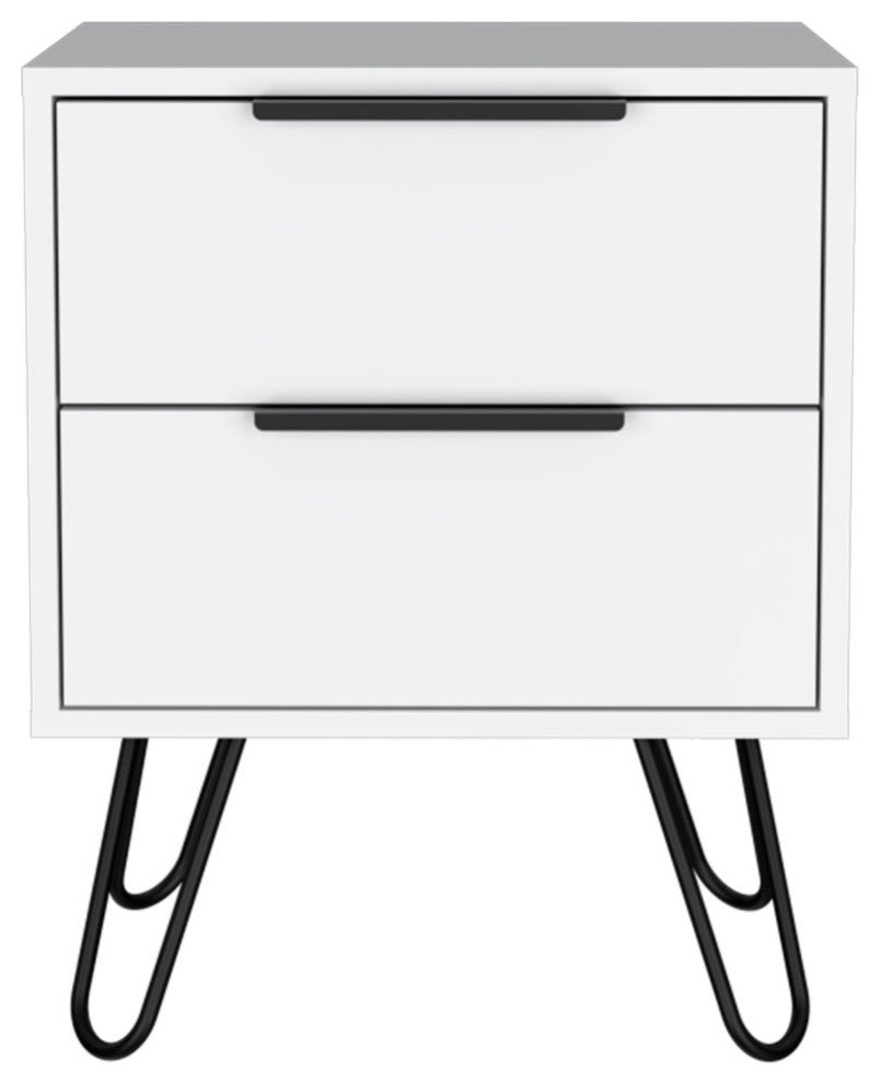 Nuvo 22-inch Tall Nightstand with 2 Drawers, and Hairpin Legs, White