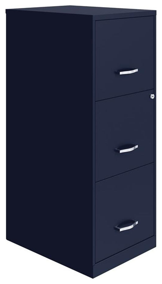 Scranton & Co 3-Drawer Modern Metal Vertical File Cabinet with Lock in Navy
