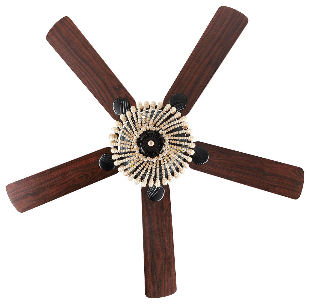Opal 52" 3-Light Farmhouse Rustic Shade LED Ceiling Fan With Remote, Black