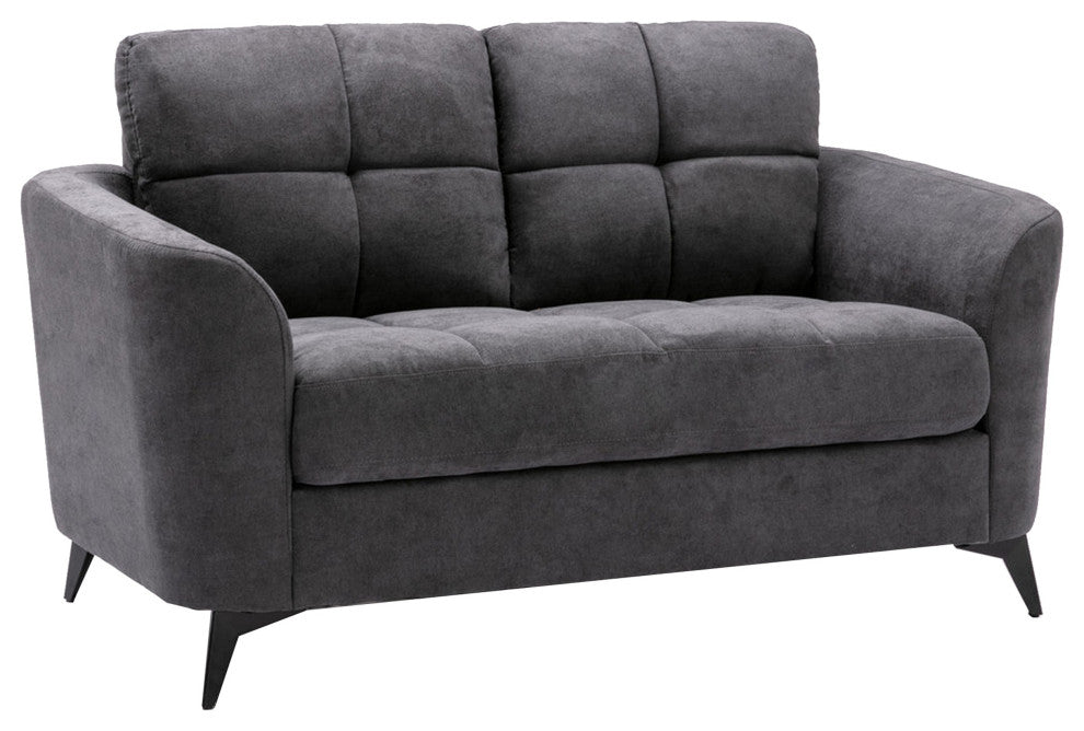 Benzara BM287970 Odin 2 Piece Sofa and Loveseat Set, Tufted Cushions, Gray