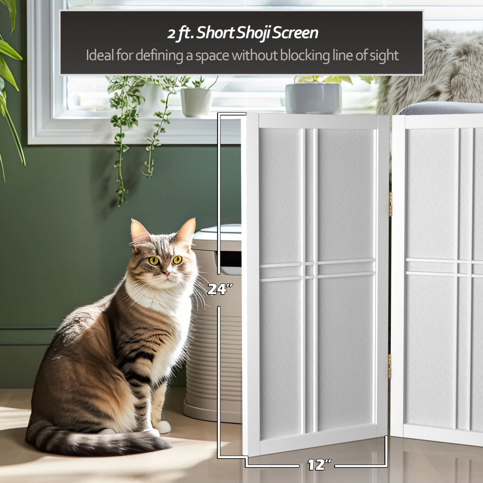 2' Tall Desktop Double Cross Shoji Screen, White, 3 Panels