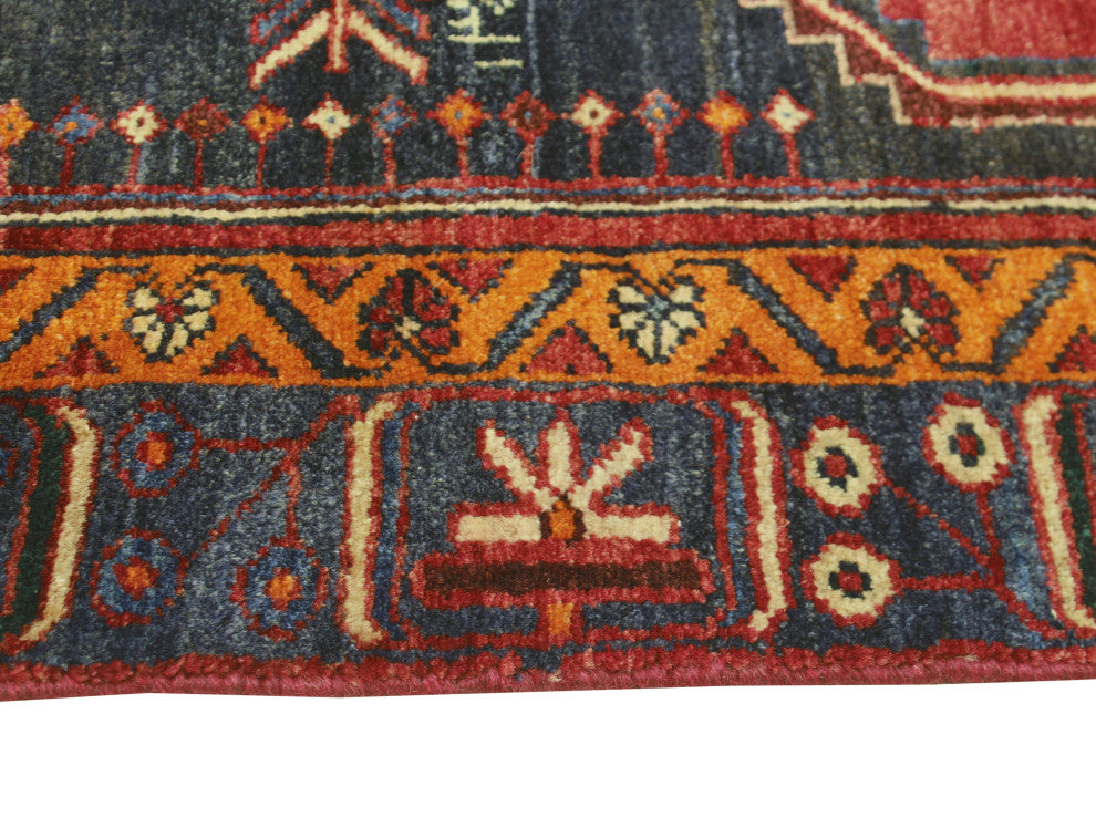 Fine Vintage Distressed Kristoph Red/Navy Runner, 3'1 x 9'5
