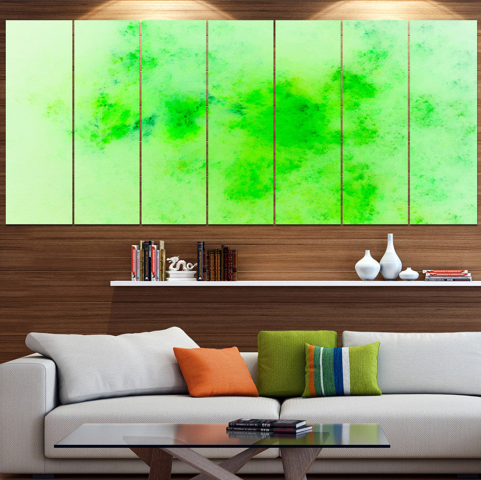 Bright Green Starry Fractal Sky, Abstract Canvas Art Print, 83"x32", 7 Panels