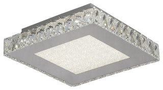 Square Clear Crystal Flush Mount, Stainless Steel Frame, Beaded Crystal Cover