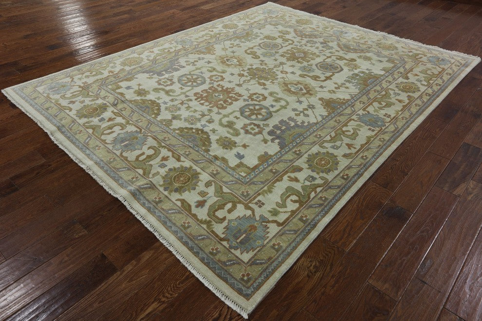 Traditional Oriental Floral 8'x10' Ivory Oushak Hand Knotted Wool Area Rug H8607