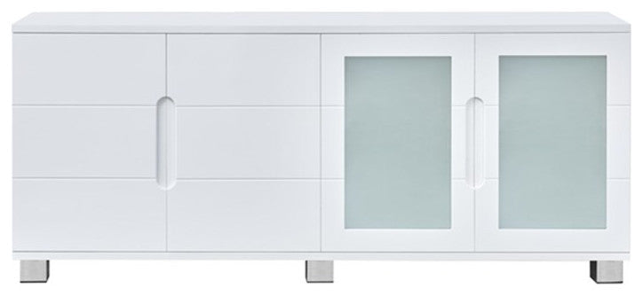 High Gloss White 4 Door Wood Cabinet Server with Frosted Glass Doors