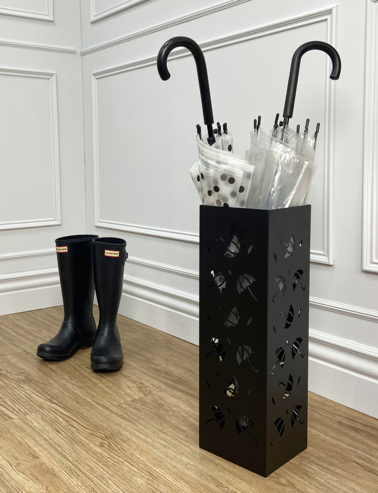 Mango Steam Square Tall 20" Umbrella Holder, Black Brollies
