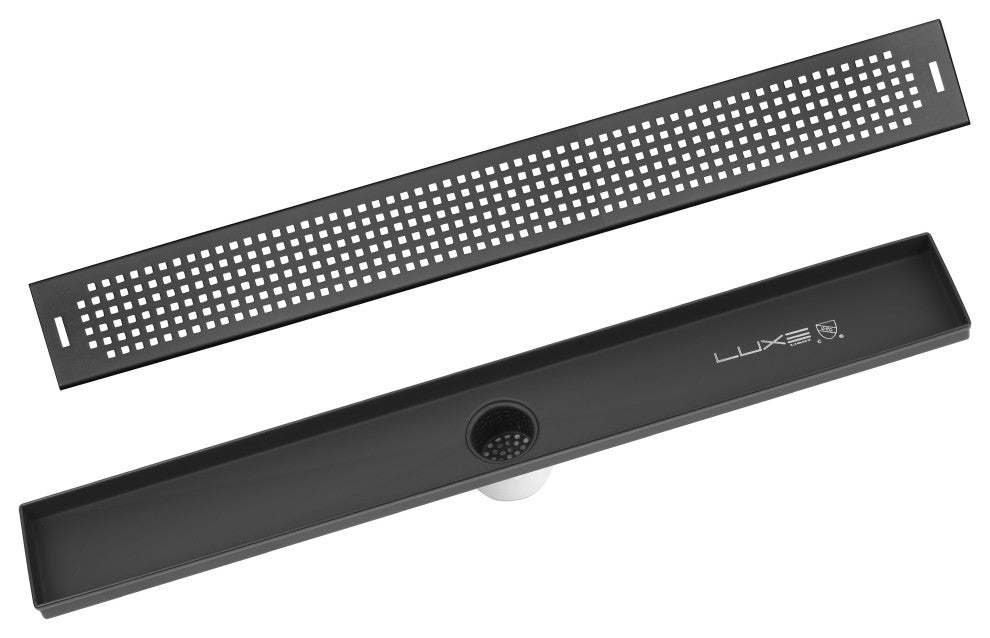 LUXE Square Grate Linear Drain, Matte Black, 48"
