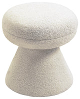 Drum Faux Shearling Teddy Fabric Upholstered Ottoman/Stool, Beige