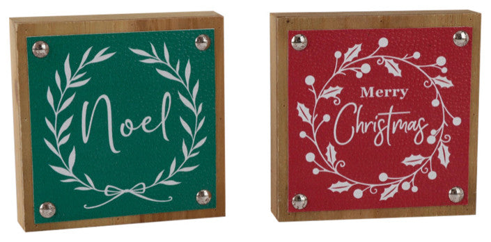 Holiday Sentiment Sign With Faux Leather Accent, 6-Piece Set