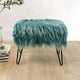 Mongolian Fur Ottoman, Oil Blue, 19''x13''x17''