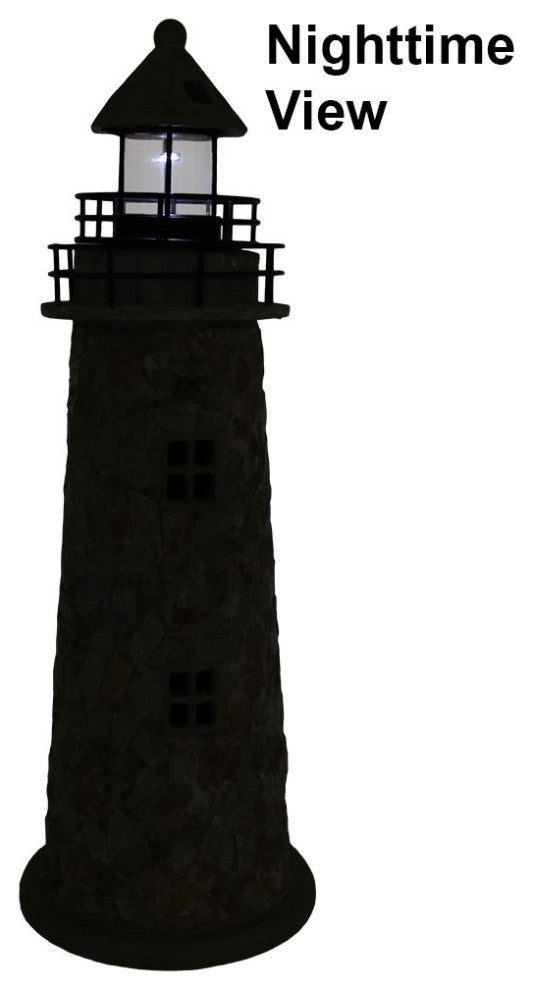 Sunnydaze Outdoor Garden Solar LED Cobblestone Lighthouse Statue Decor, 35"