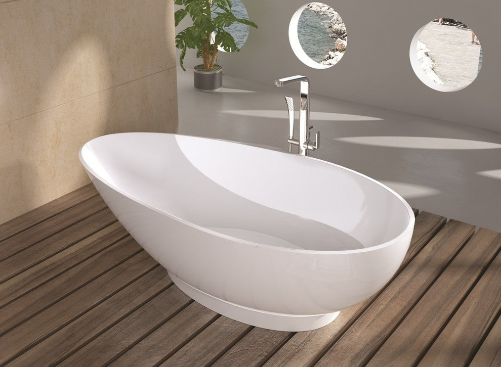 ADM Oval Freestanding Bathtub, Matte White, 70.9"