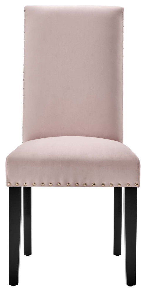 Side Dining Chair, Set of 2, Velvet, Wood, Pink, Modern, Cafe Bistro Restaurant