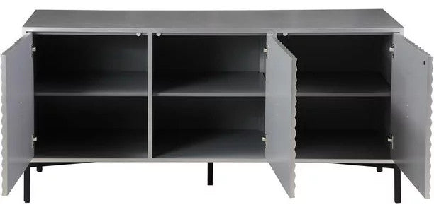 Contemporary Sideboard, Starburst Patterned Doors & Oval Pulls, Antique Silver