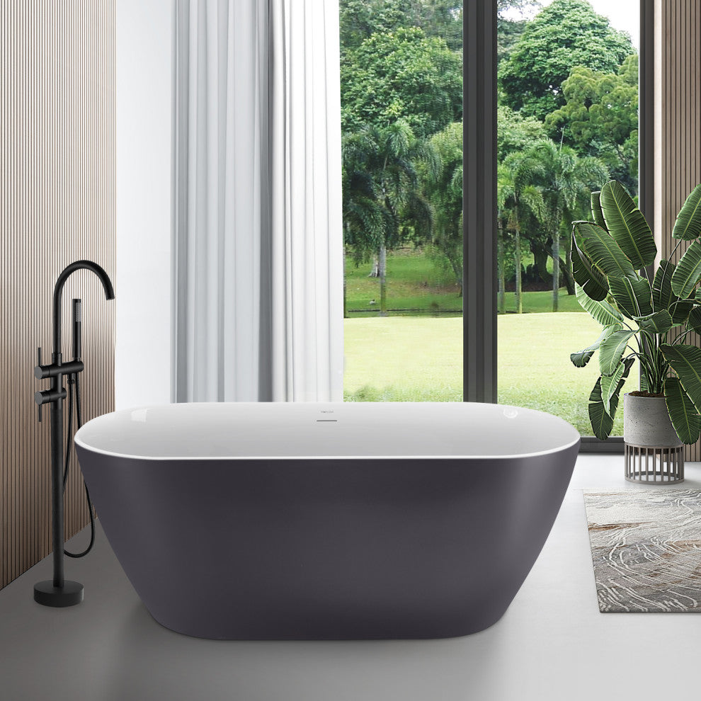 Giving Tree 59 inch Freestanding Acrylic Bathtub Stand Alone Soaking Tub, Grey
