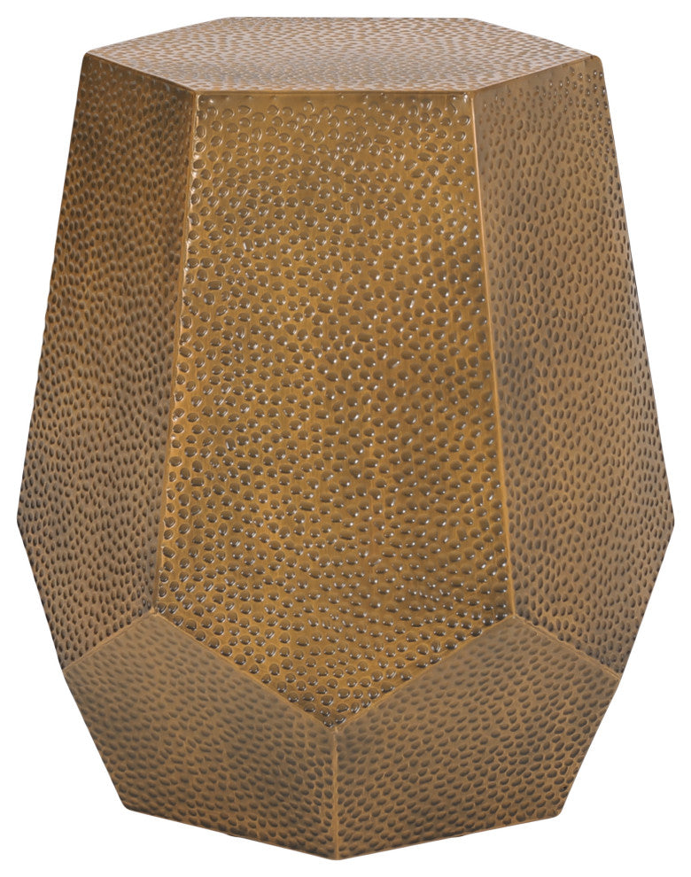 Spofford Modern Hammered Iron Geometric Side Table, Brushed Antique Gold