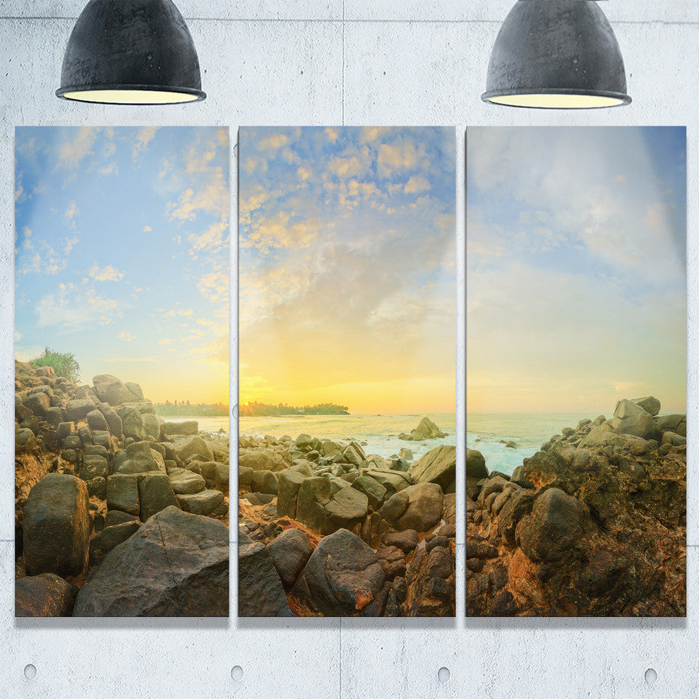 "Rocky Untouched Romantic Seashore" Metal Wall Art, 3 Panels, 36"x28"
