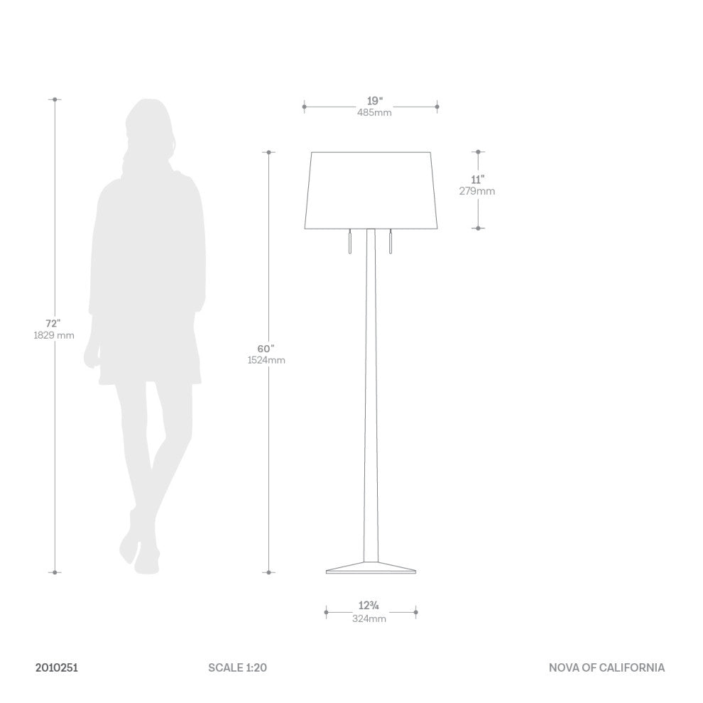 Taper Floor Lamp Dark Walnut Wood Finish, Weather Brass, White Shade, Dimmer
